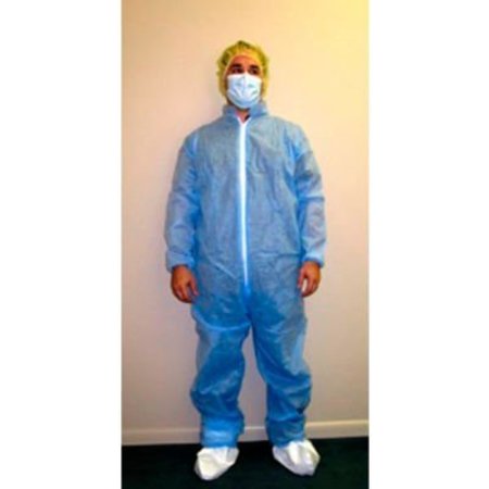 KEYSTONE SAFETY SMS Coverall, Elastic Wrists & Ankles, Zipper Front, Single Collar, Blue, S, 25/Case CVLSMSREG-E-BLUE-SM